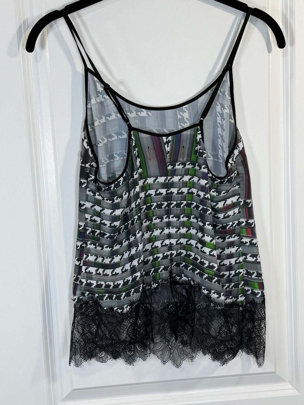 Clover Canyon Digital Houndstooth Plaid Lace Trim Camisole Top Size S - Picture 4 of 6